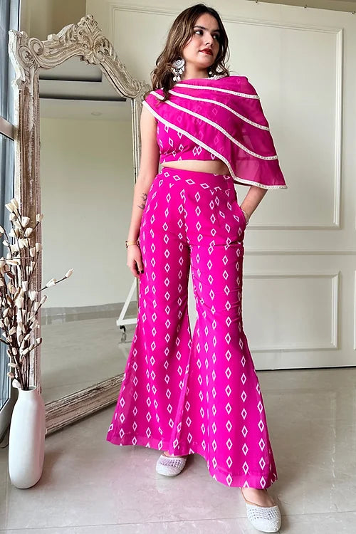 Pink Bandhni Cape Set